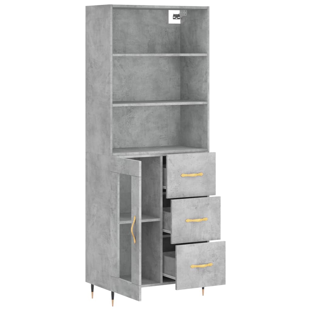 Hoge Kast 69,5X34X180 Cm Bewerkt Hout Betongrijs