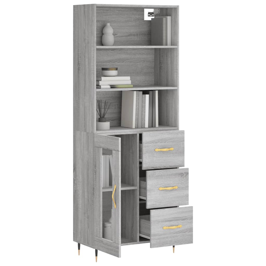 Hoge Kast 69,5X34X180 Cm Bewerkt Hout Grijs Sonoma Eikenkleurig
