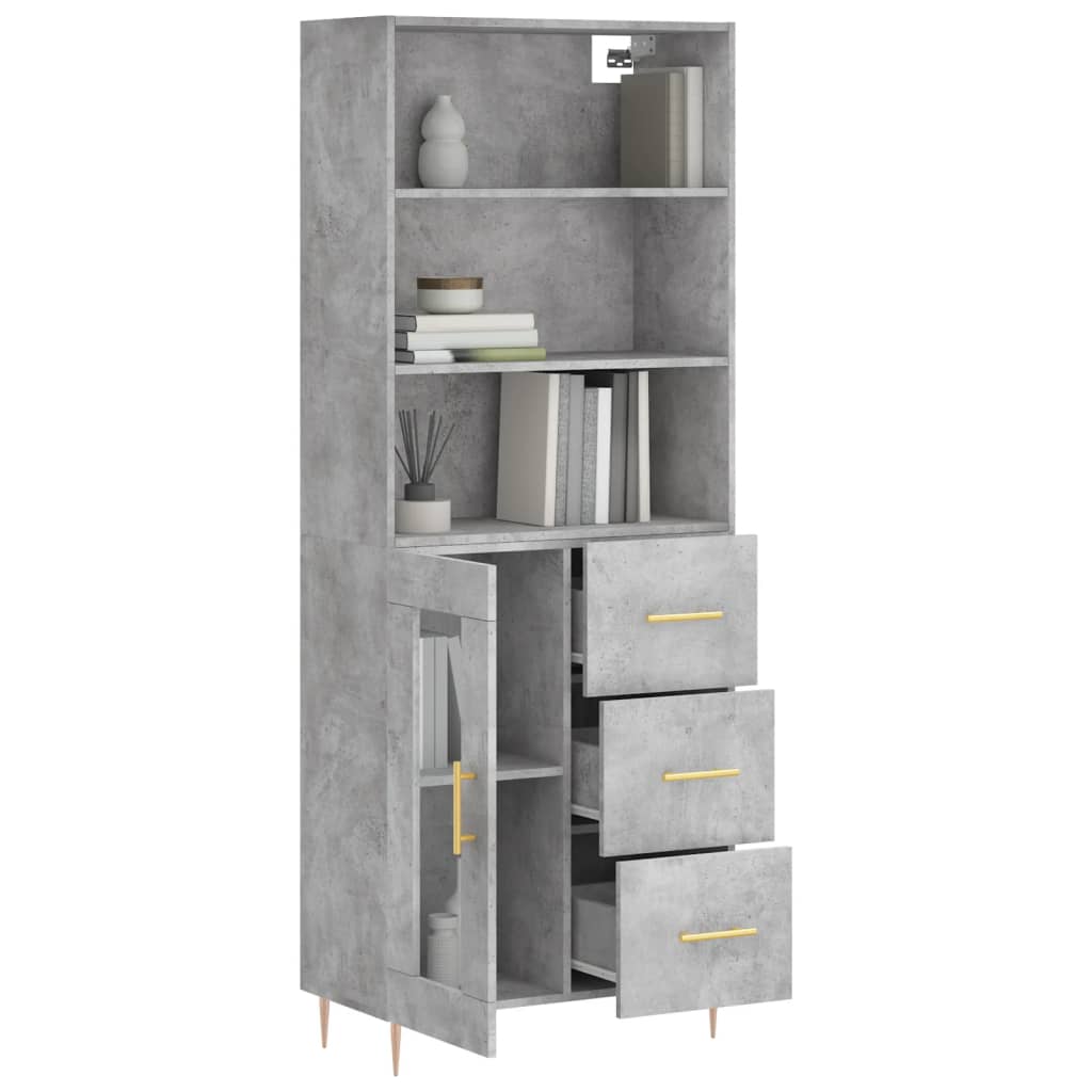 Hoge Kast 69,5X34X180 Cm Bewerkt Hout Betongrijs