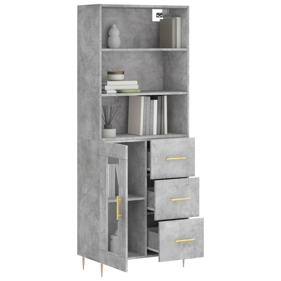 Hoge Kast 69,5X34X180 Cm Bewerkt Hout Betongrijs