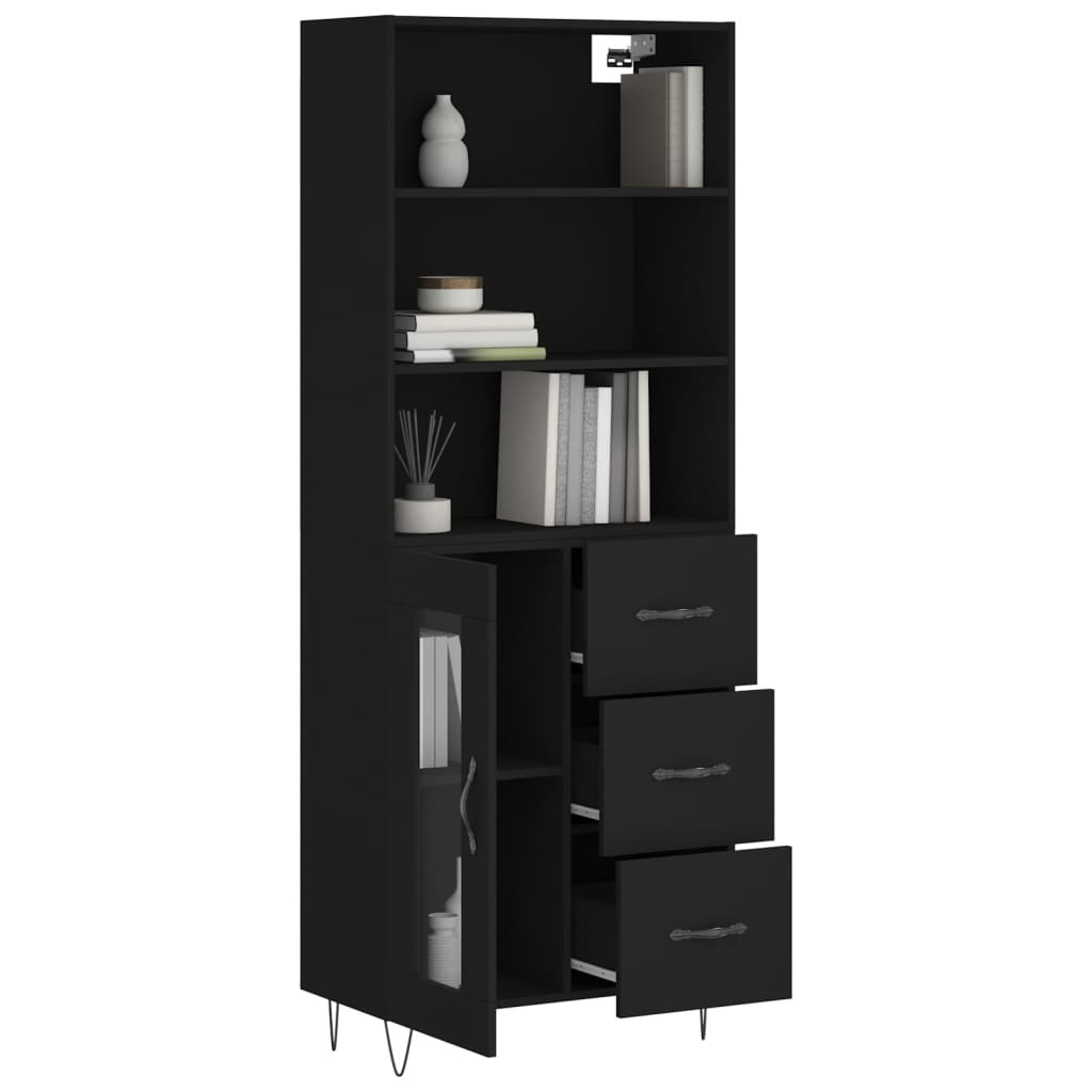Hoge Kast 69,5X34X180 Cm Bewerkt Hout Zwart