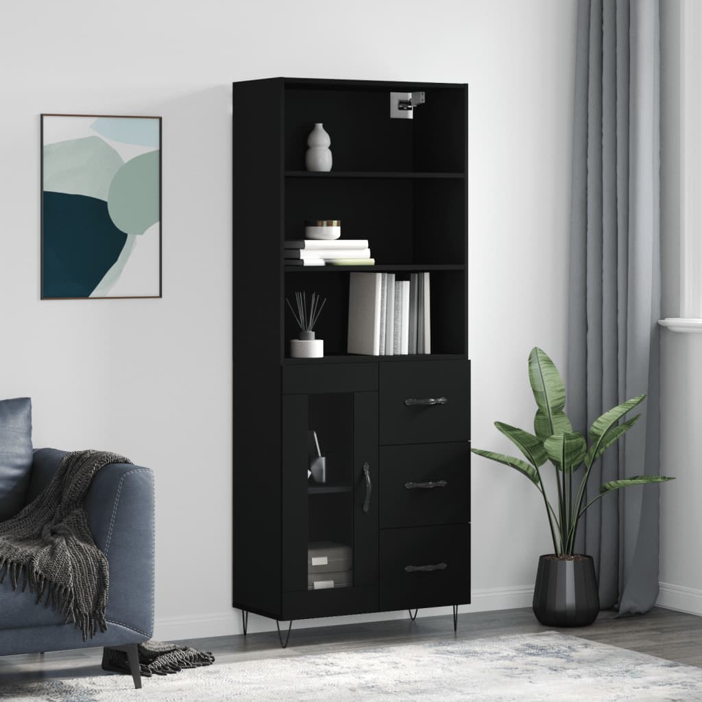 Hoge Kast 69,5X34X180 Cm Bewerkt Hout Zwart