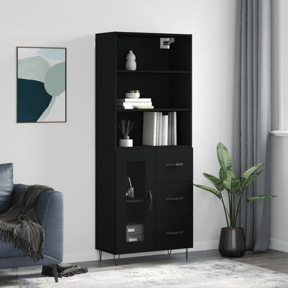 Hoge Kast 69,5X34X180 Cm Bewerkt Hout Zwart