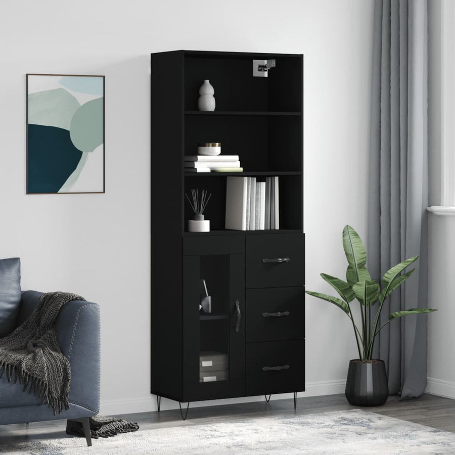 Hoge Kast 69,5X34X180 Cm Bewerkt Hout Zwart