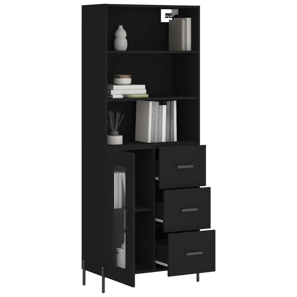 Hoge Kast 69,5X34X180 Cm Bewerkt Hout Zwart