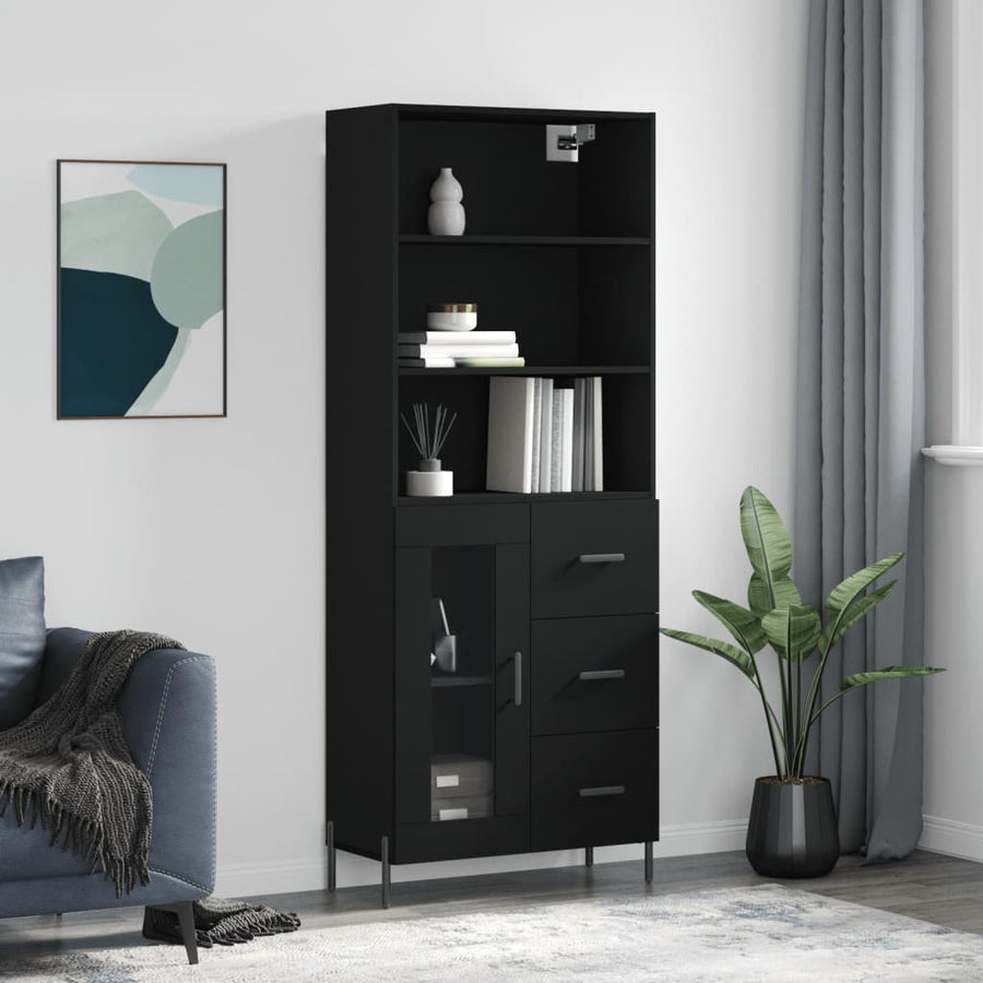 Hoge Kast 69,5X34X180 Cm Bewerkt Hout Zwart