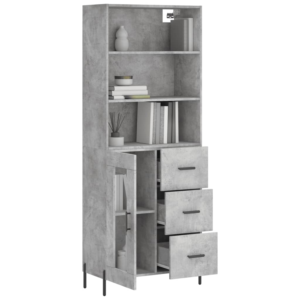 Hoge Kast 69,5X34X180 Cm Bewerkt Hout Betongrijs