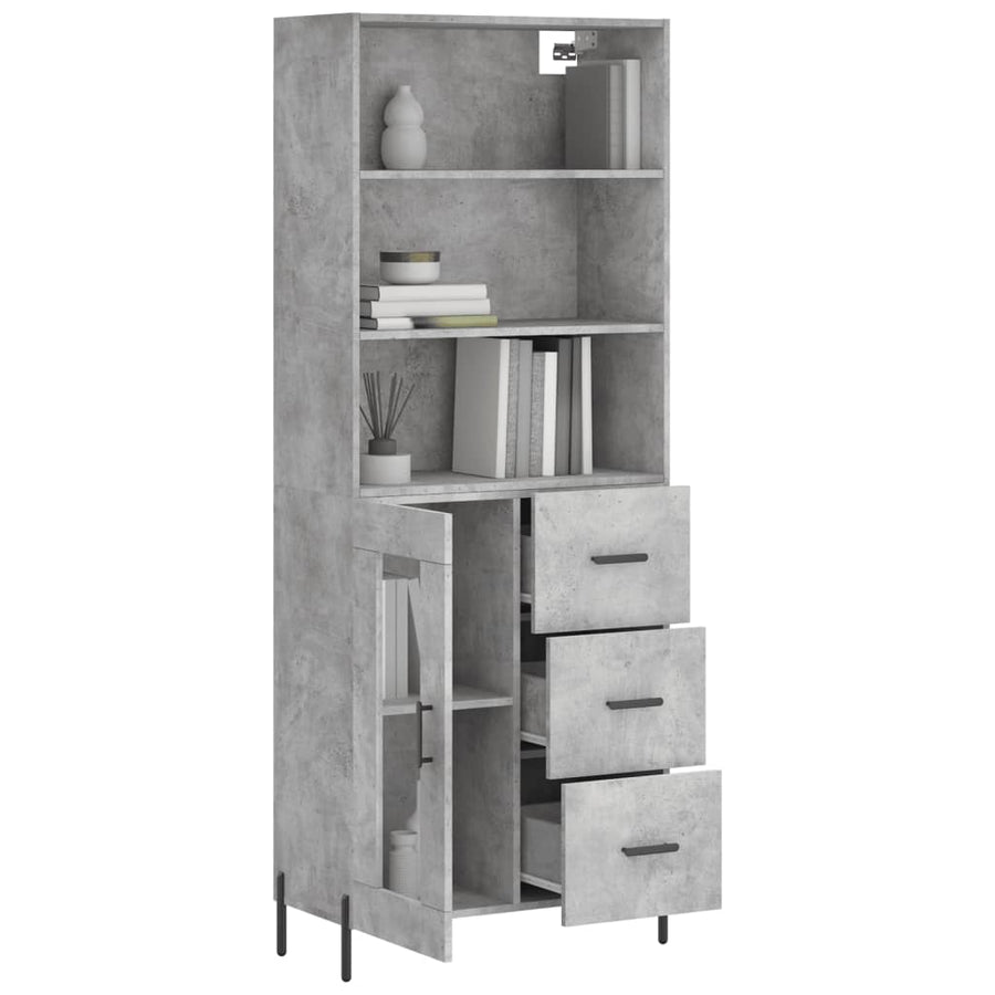 Hoge Kast 69,5X34X180 Cm Bewerkt Hout Betongrijs