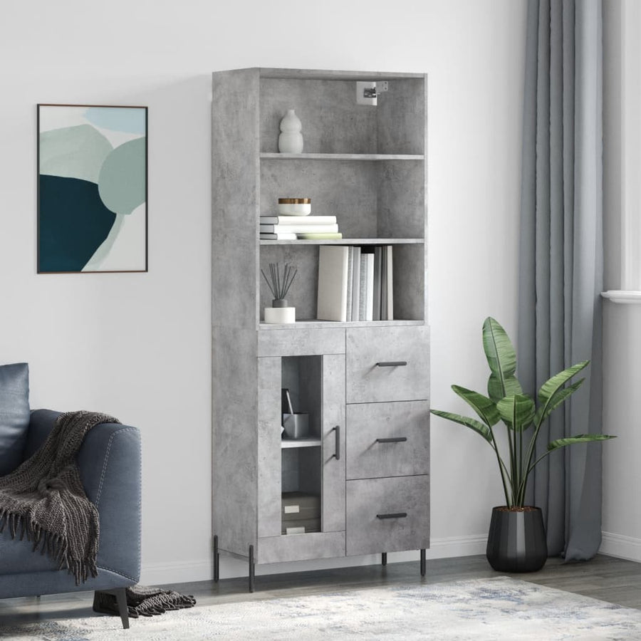 Hoge Kast 69,5X34X180 Cm Bewerkt Hout Betongrijs