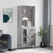 Hoge kast 69,5x34x180 cm bewerkt hout grijs