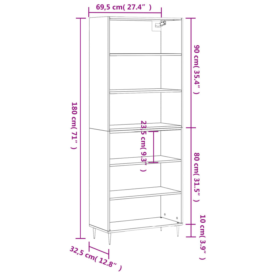 Hoge Kast 69,5X32,5X180 Cm Bewerkt Hout Betongrijs