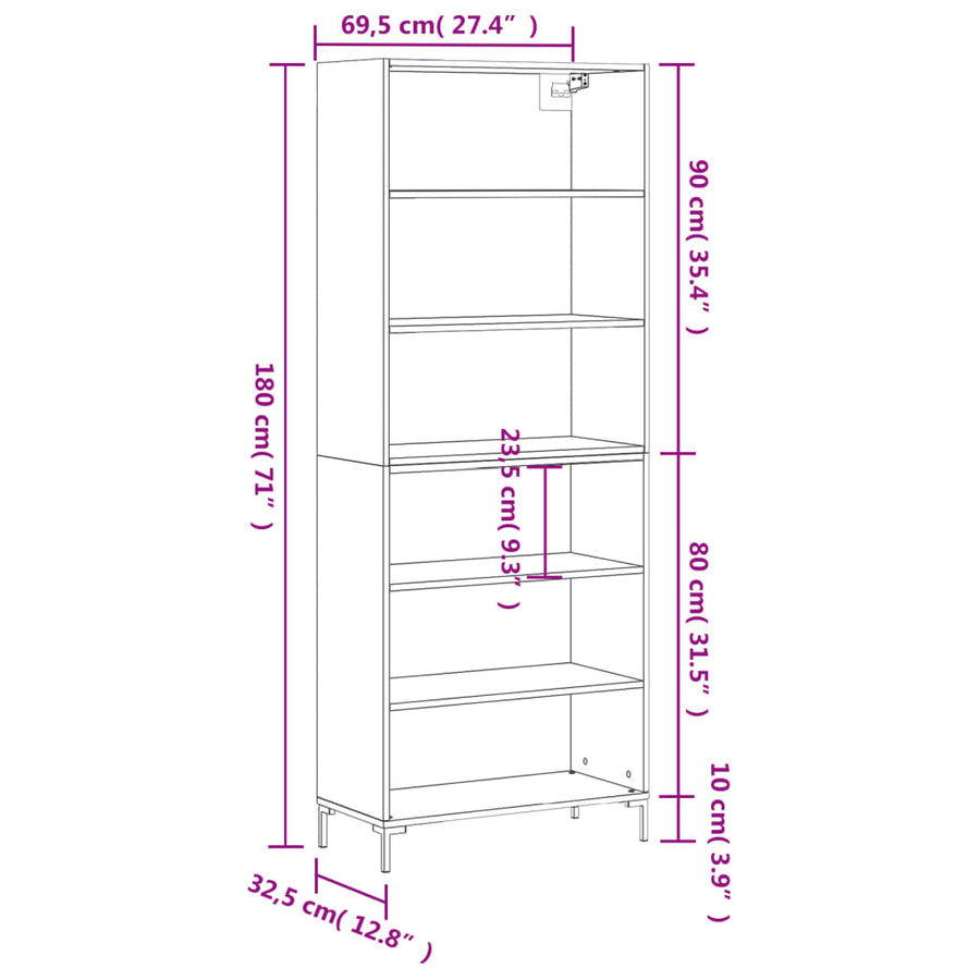 Hoge Kast 69,5X32,5X180 Cm Bewerkt Hout Betongrijs