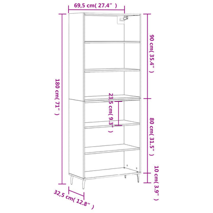 Hoge Kast 69,5X32,5X180 Cm Bewerkt Hout Grijs Sonoma Eikenkleur
