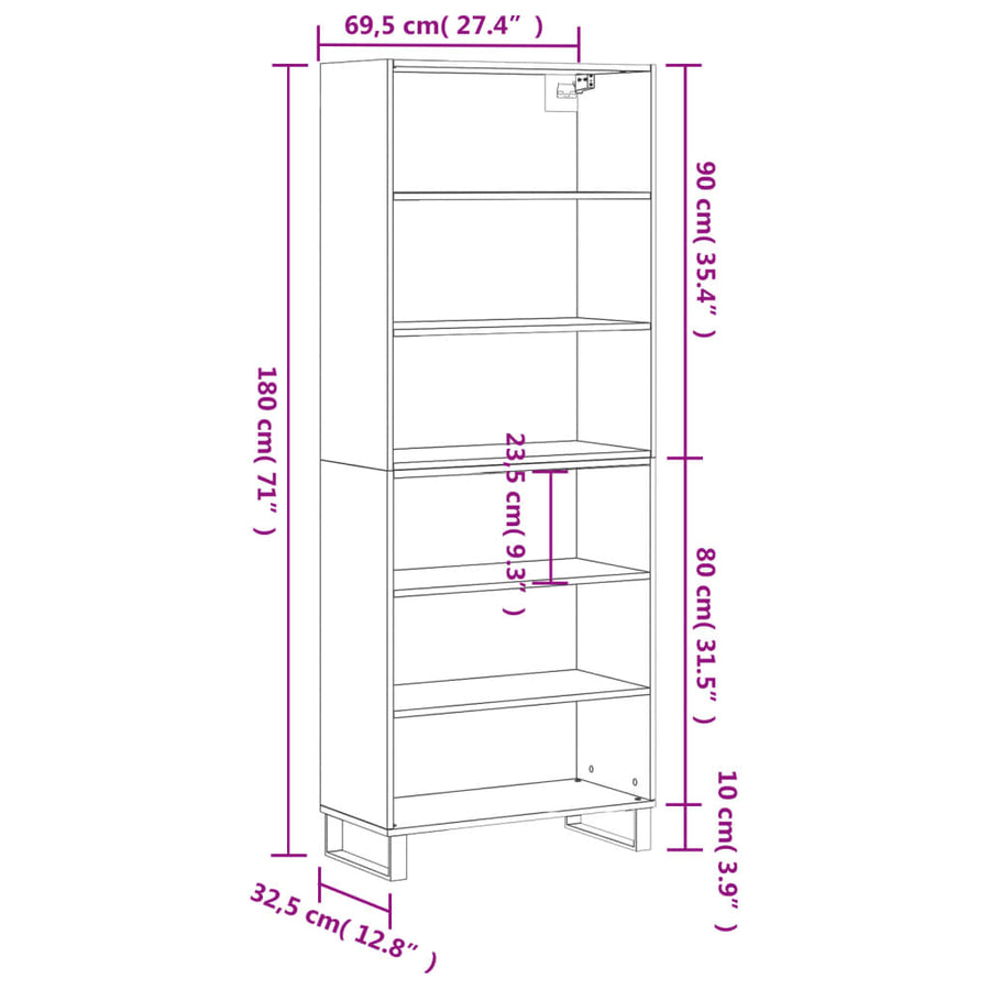 Hoge Kast 69,5X32,5X180 Cm Bewerkt Hout Betongrijs