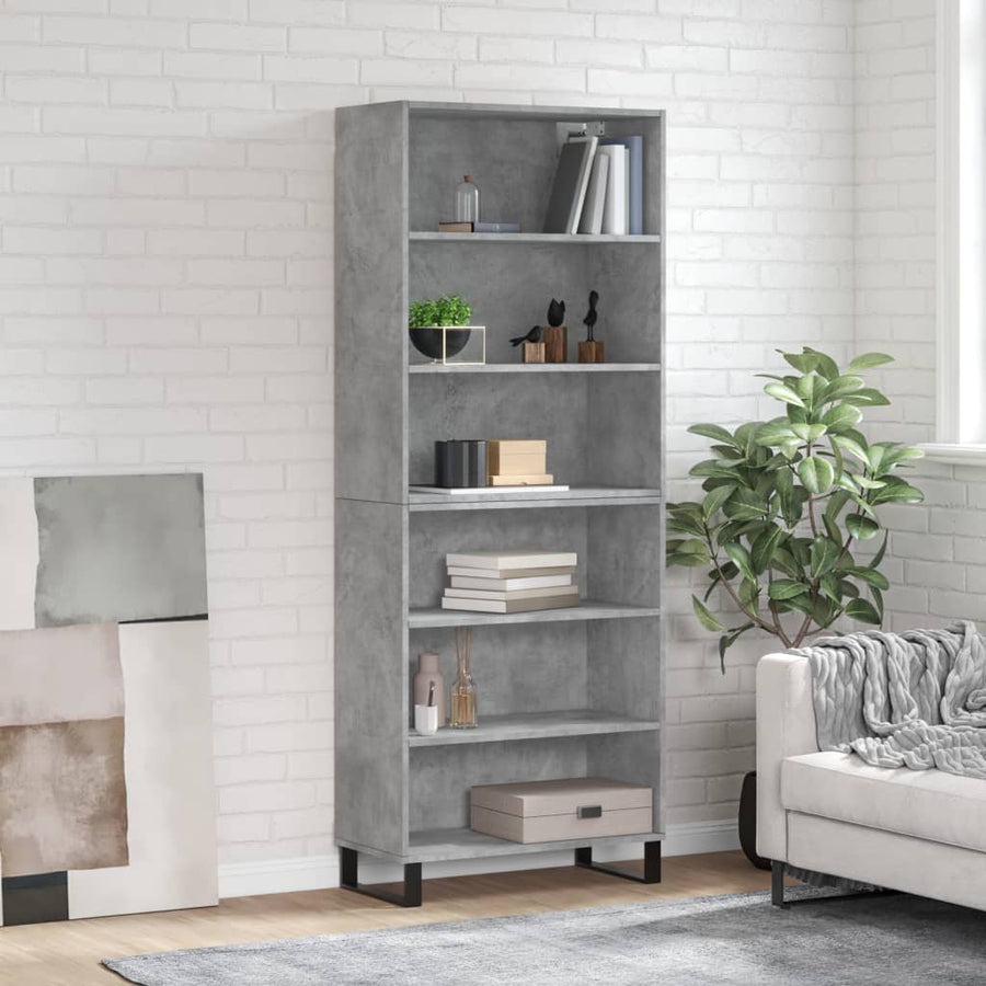 Hoge Kast 69,5X32,5X180 Cm Bewerkt Hout Betongrijs