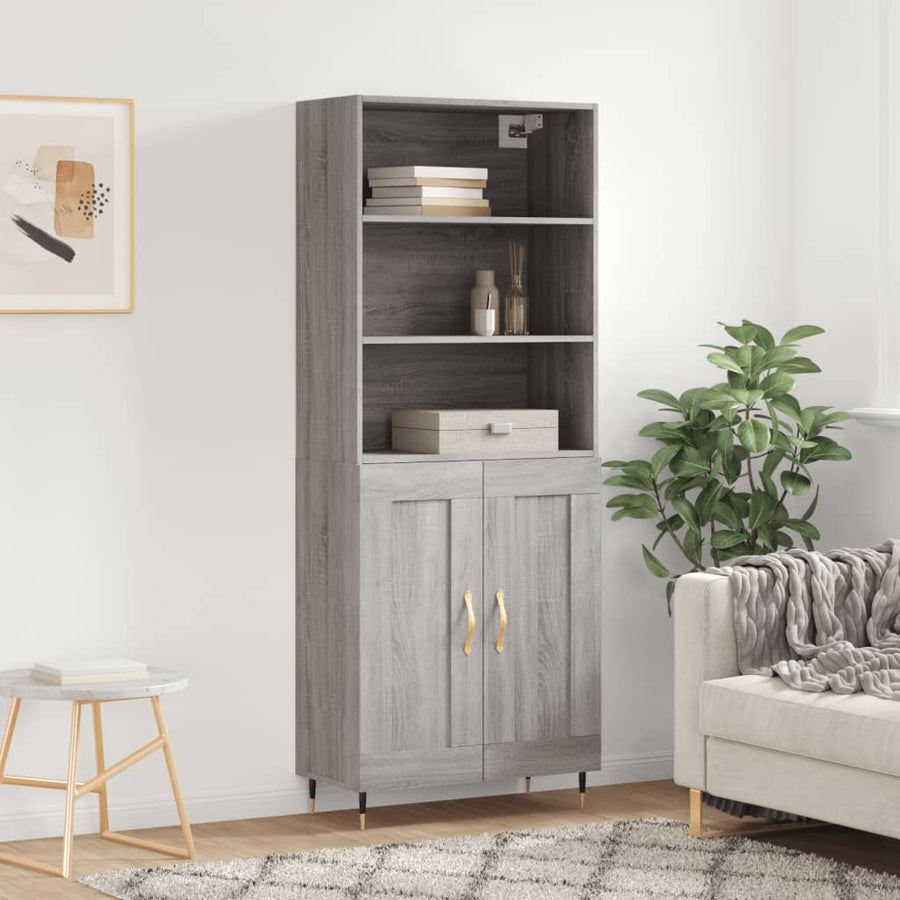 Hoge Kast 69,5X34X180 Cm Bewerkt Hout Eikenkleurig Grijs sonoma