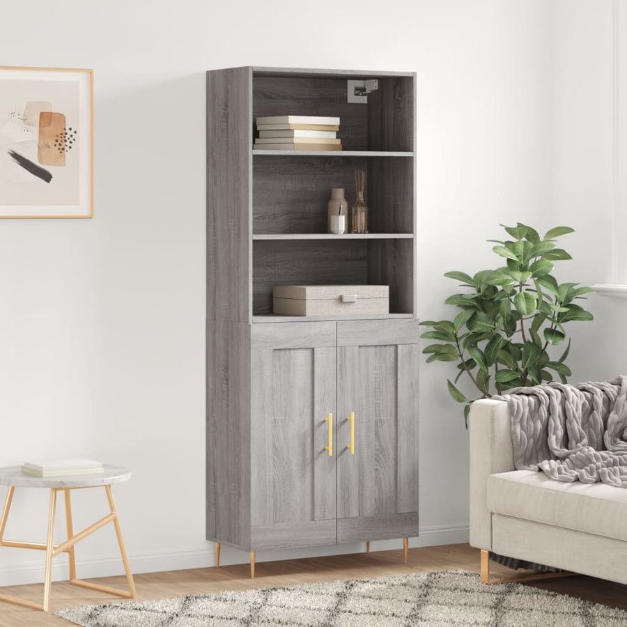 Hoge Kast 69,5X34X180 Cm Bewerkt Hout Eikenkleurig Grijs sonoma