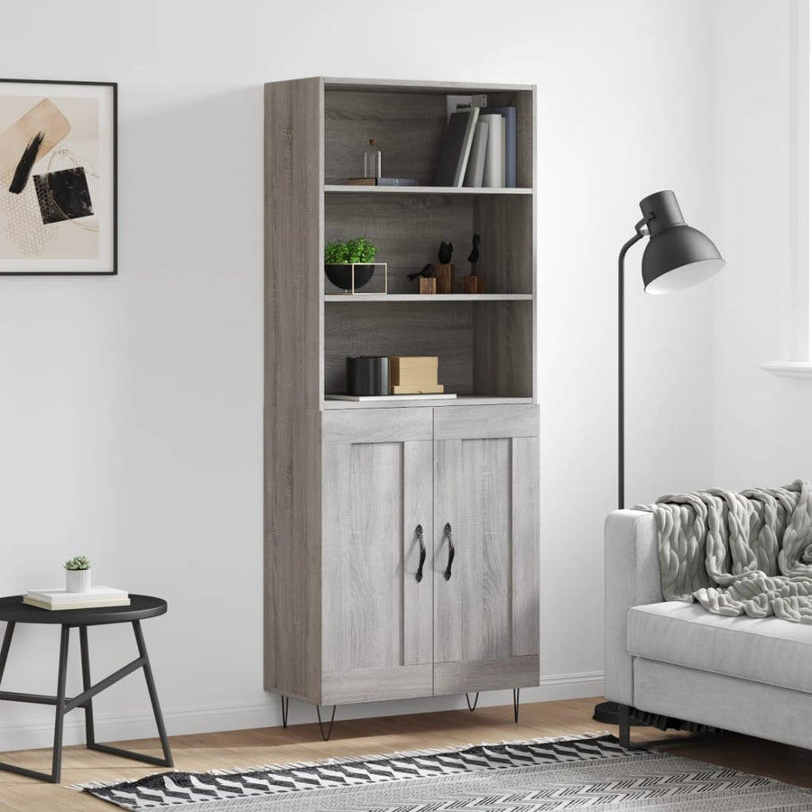 Hoge Kast 69,5X34X180 Cm Bewerkt Hout Eikenkleurig Grijs sonoma