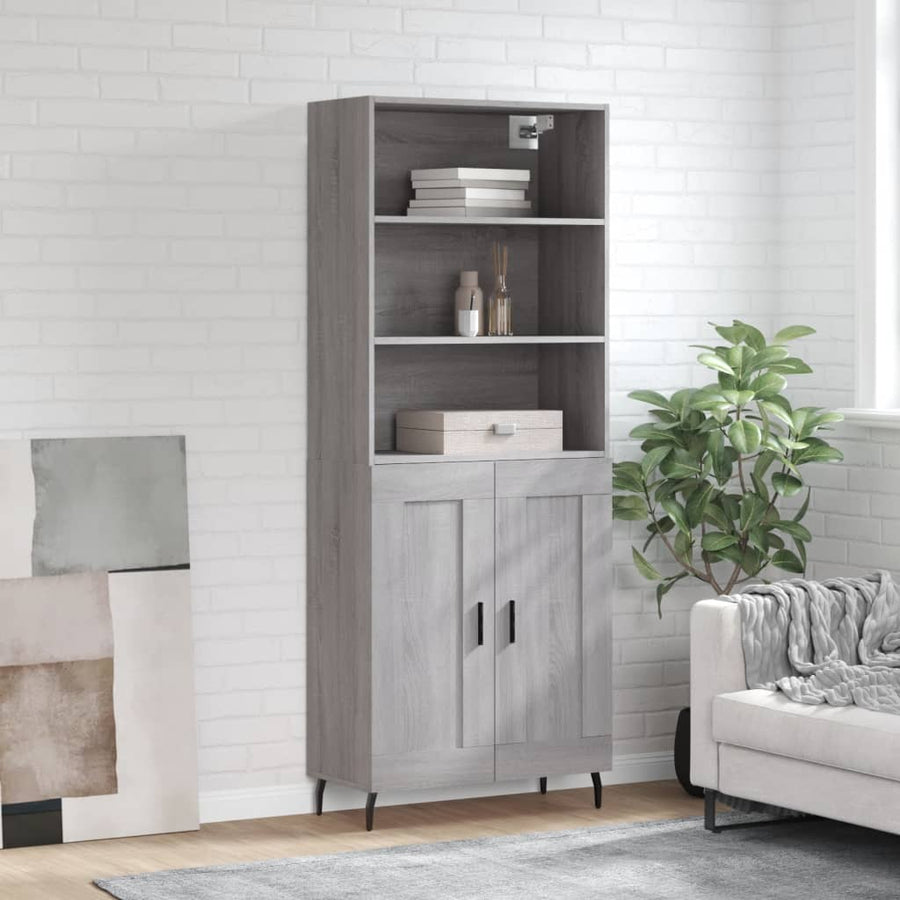Hoge kast 69,5x34x180 cm bewerkt hout grijs sonoma eikenkleurig