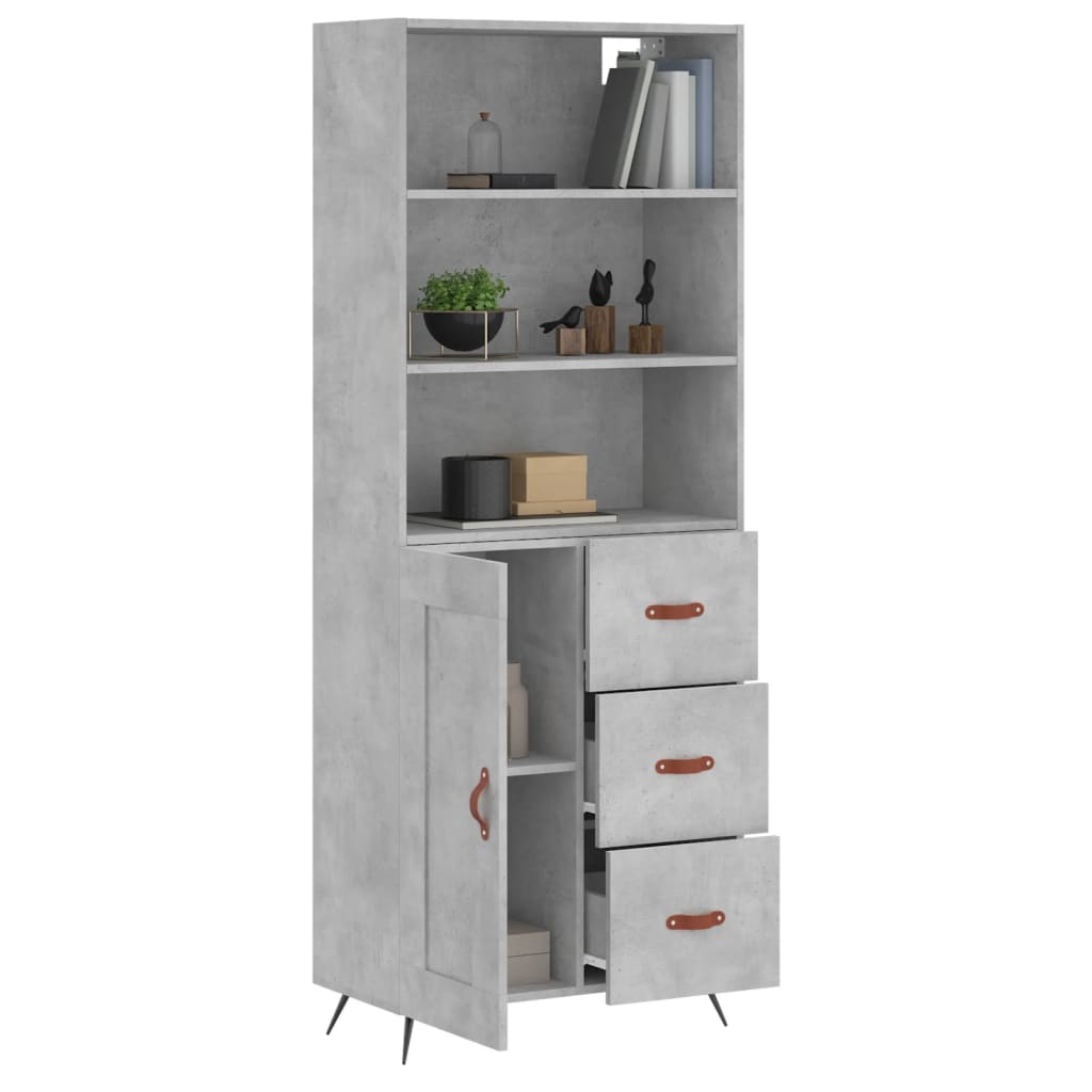 Hoge Kast 69,5X34X180 Cm Bewerkt Hout Betongrijs