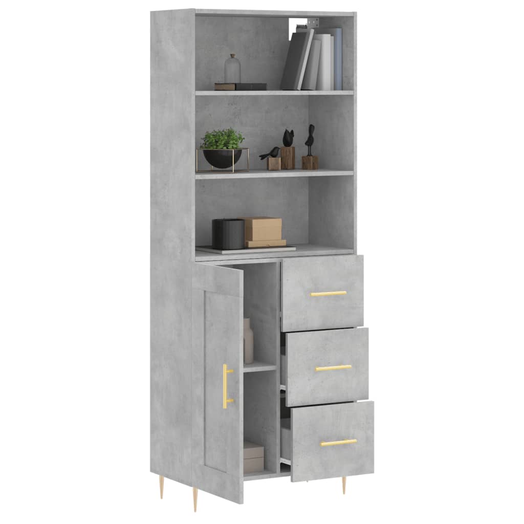 Hoge Kast 69,5X34X180 Cm Bewerkt Hout Betongrijs