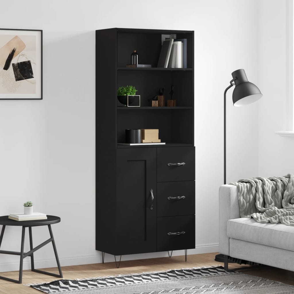 Hoge Kast 69,5X34X180 Cm Bewerkt Hout Zwart