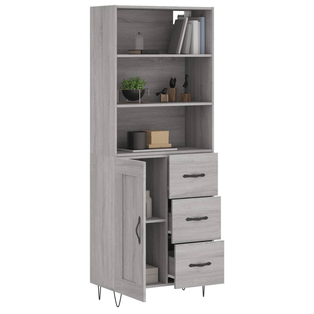 Hoge Kast 69,5X34X180 Cm Bewerkt Hout Eikenkleurig Grijs sonoma