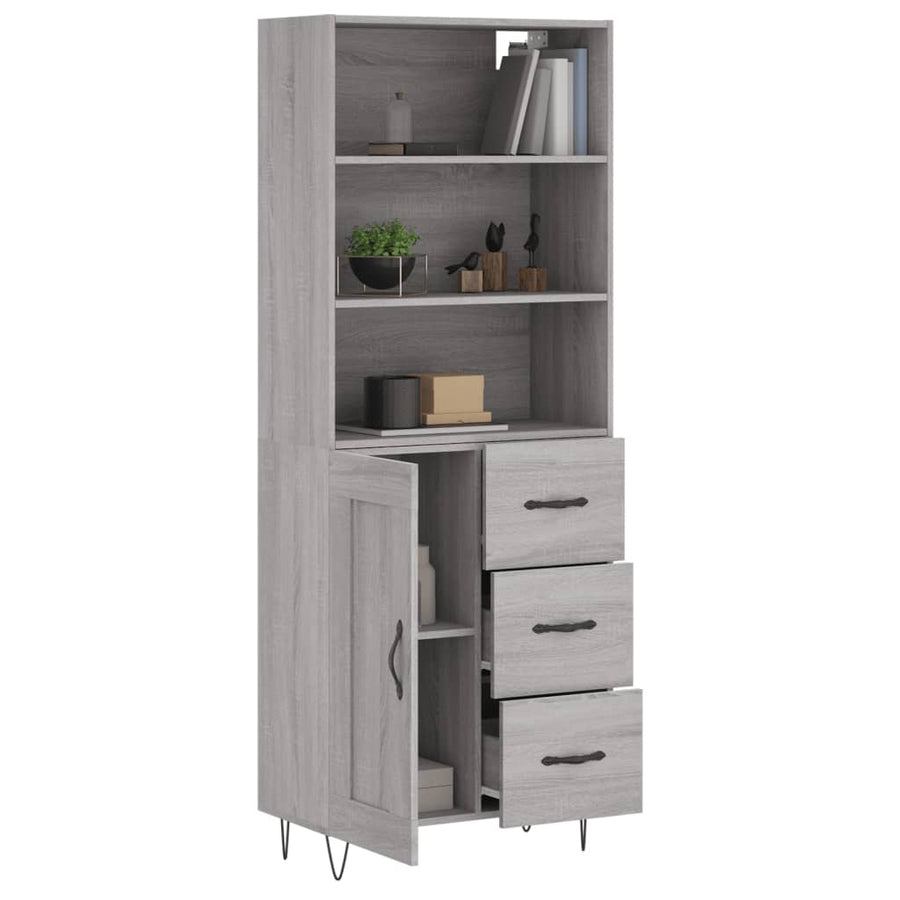 Hoge Kast 69,5X34X180 Cm Bewerkt Hout Eikenkleurig Grijs sonoma