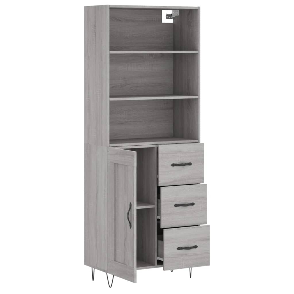 Hoge Kast 69,5X34X180 Cm Bewerkt Hout Eikenkleurig Grijs sonoma