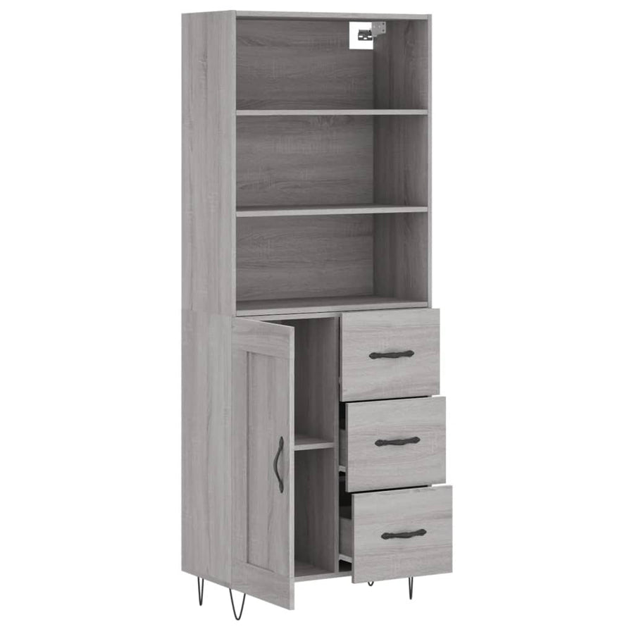 Hoge Kast 69,5X34X180 Cm Bewerkt Hout Eikenkleurig Grijs sonoma