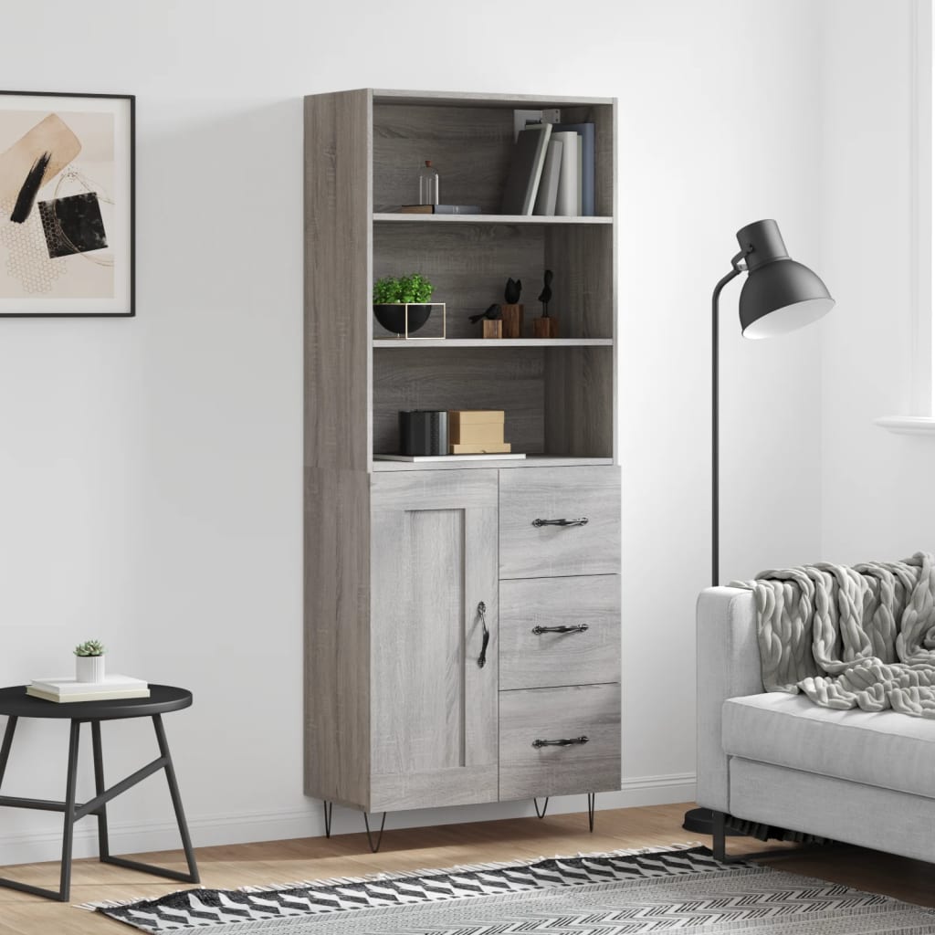 Hoge Kast 69,5X34X180 Cm Bewerkt Hout Eikenkleurig Grijs sonoma