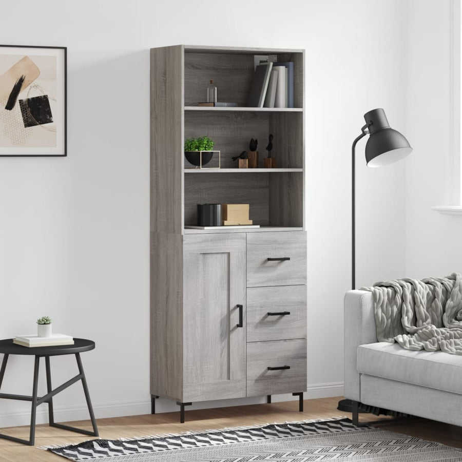 Hoge Kast 69,5X34X180 Cm Bewerkt Hout Eikenkleurig Grijs sonoma