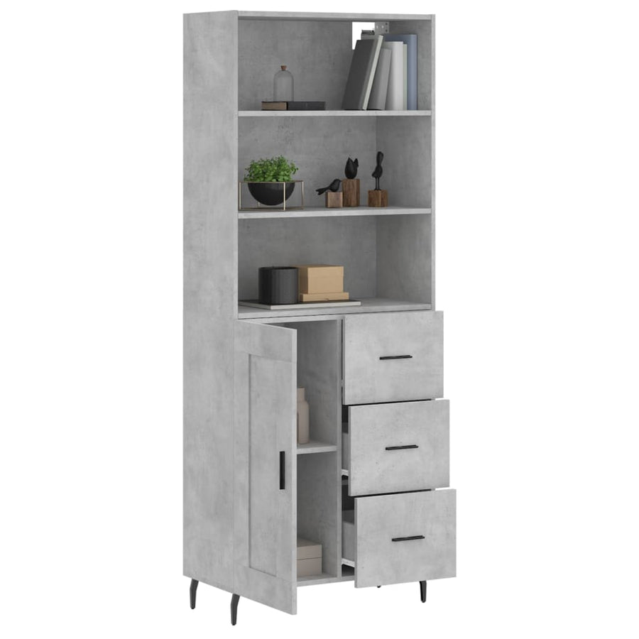 Hoge Kast 69,5X34X180 Cm Bewerkt Hout Betongrijs