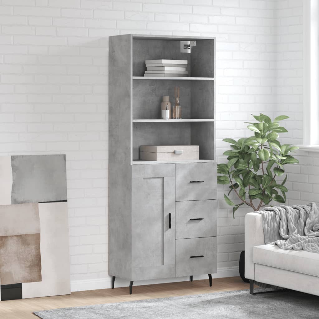 Hoge Kast 69,5X34X180 Cm Bewerkt Hout Betongrijs