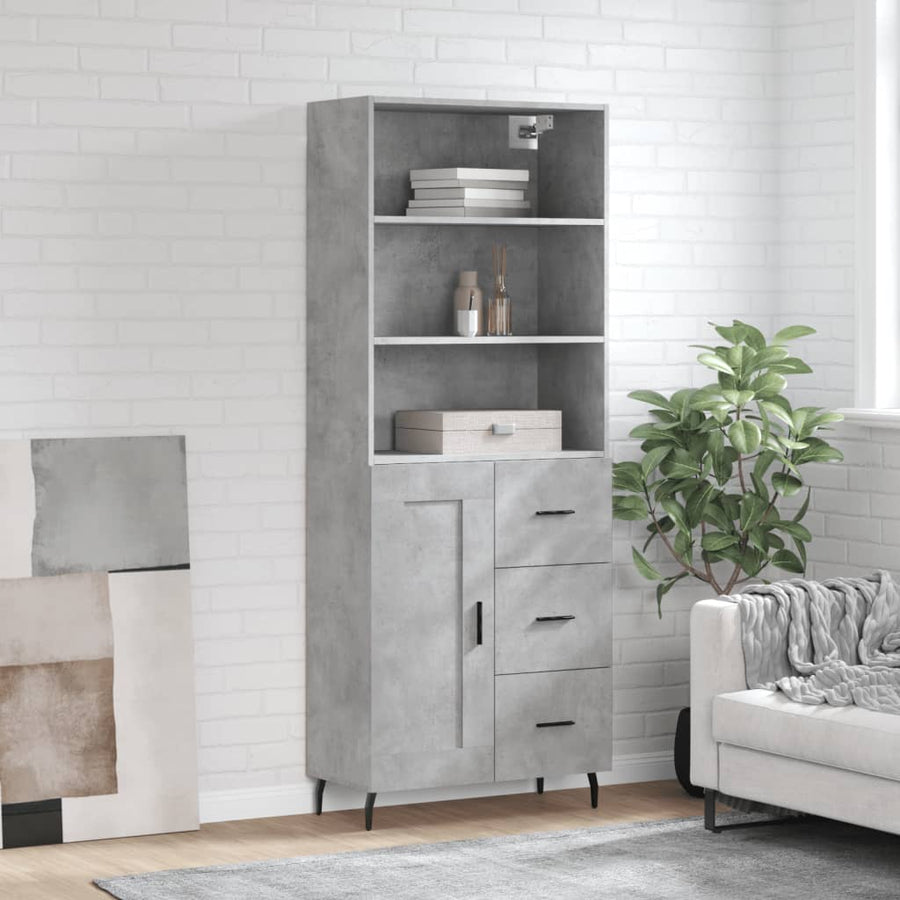 Hoge Kast 69,5X34X180 Cm Bewerkt Hout Betongrijs