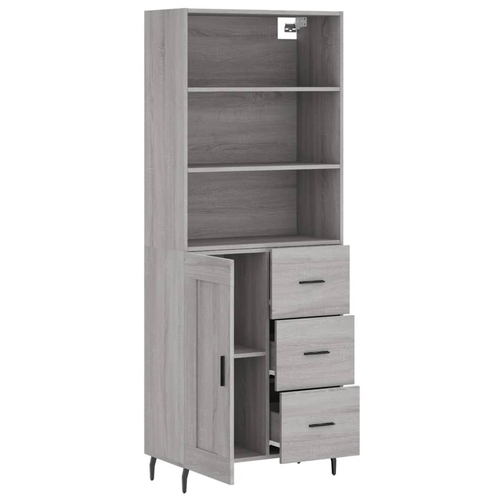 Hoge Kast 69,5X34X180 Cm Bewerkt Hout Eikenkleurig Grijs sonoma
