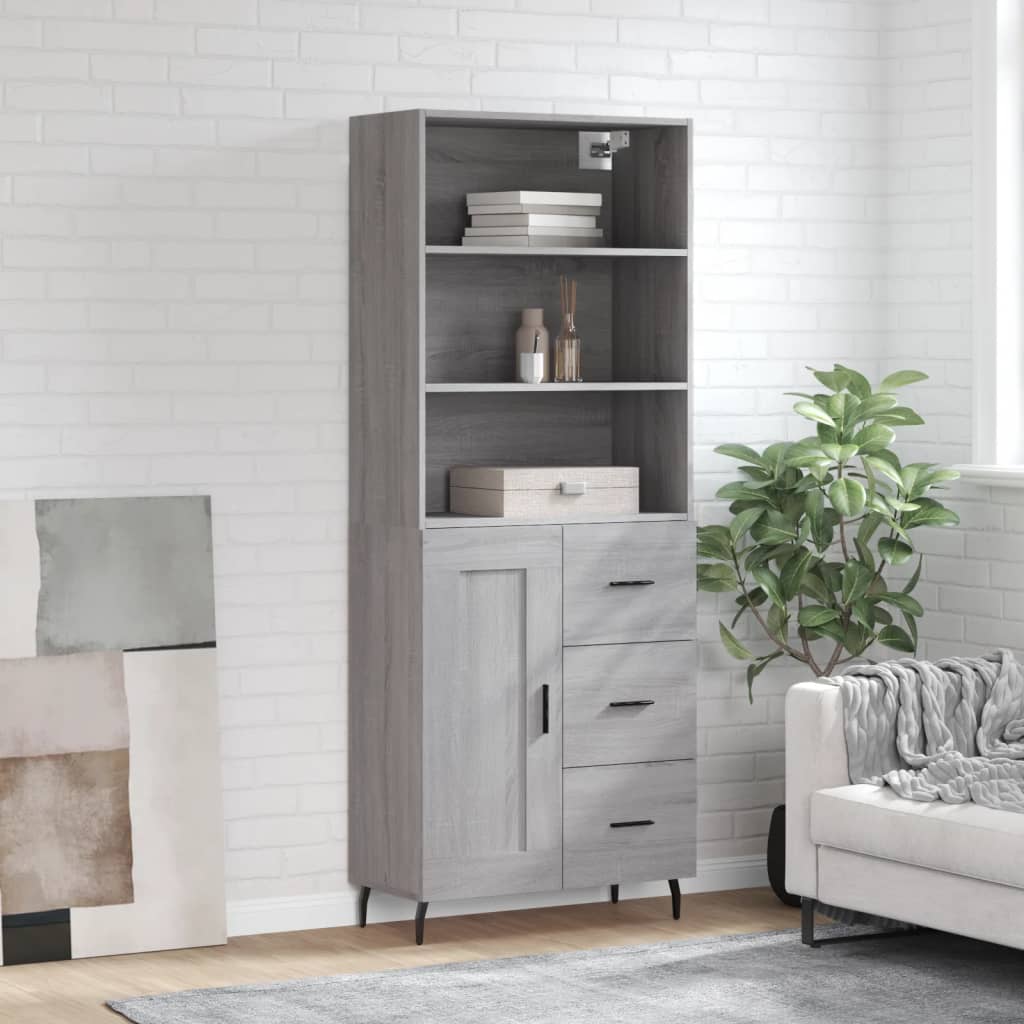 Hoge Kast 69,5X34X180 Cm Bewerkt Hout Eikenkleurig Grijs sonoma