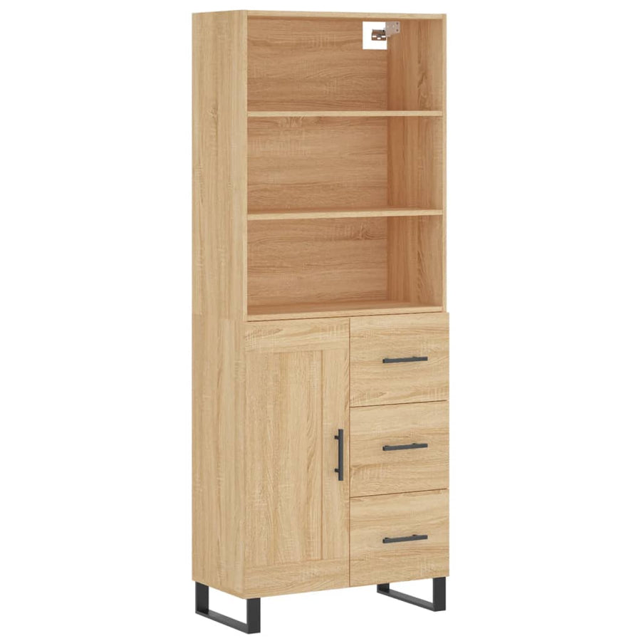Hoge Kast 69,5X34X80 Cm Bewerkt Hout Kleurig Sonoma eiken 1 houten deur 3 lades