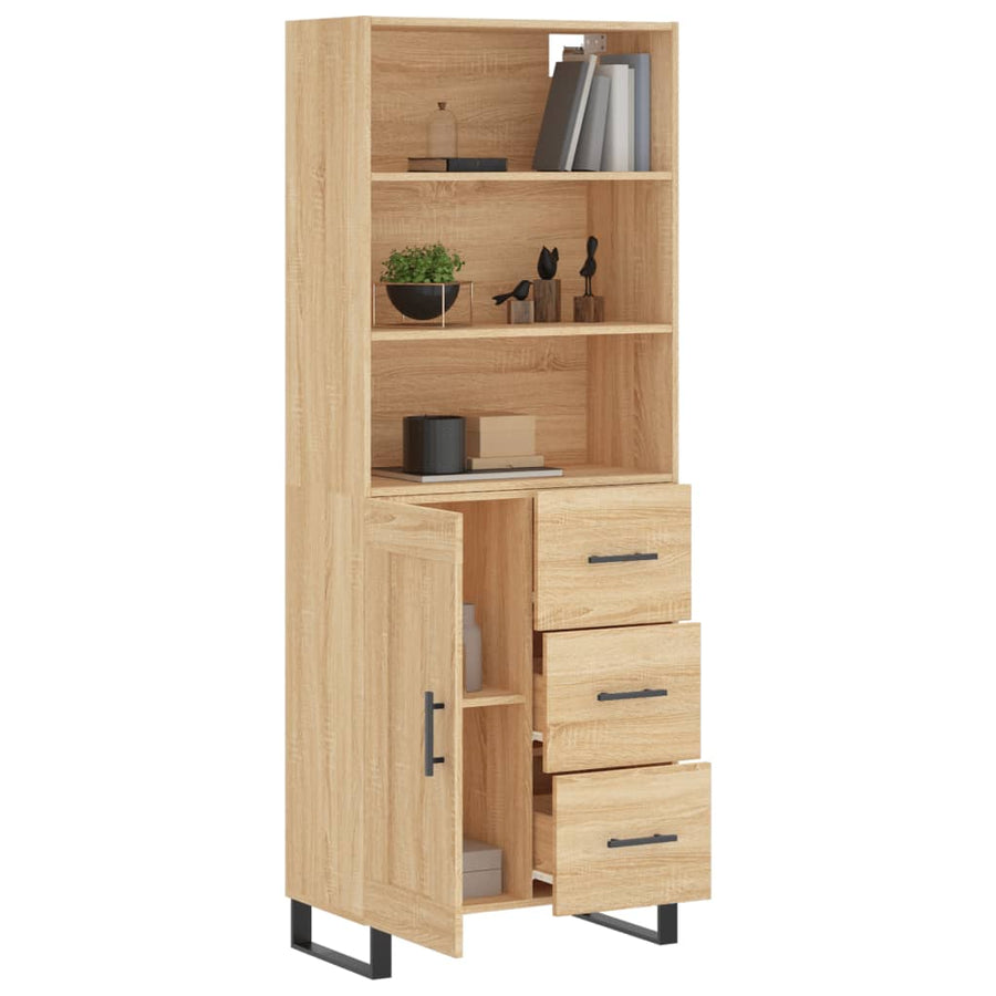 Hoge Kast 69,5X34X80 Cm Bewerkt Hout Kleurig Sonoma eiken 1 houten deur 3 lades