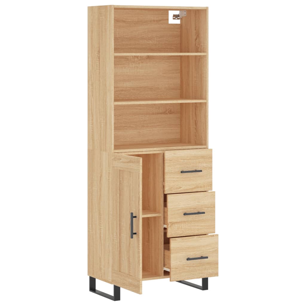 Hoge Kast 69,5X34X80 Cm Bewerkt Hout Kleurig Sonoma eiken 1 houten deur 3 lades