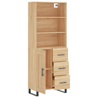 Hoge Kast 69,5X34X80 Cm Bewerkt Hout Kleurig Sonoma eiken 1 houten deur 3 lades