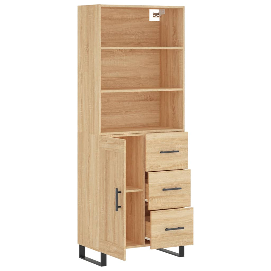 Hoge Kast 69,5X34X80 Cm Bewerkt Hout Kleurig Sonoma eiken 1 houten deur 3 lades