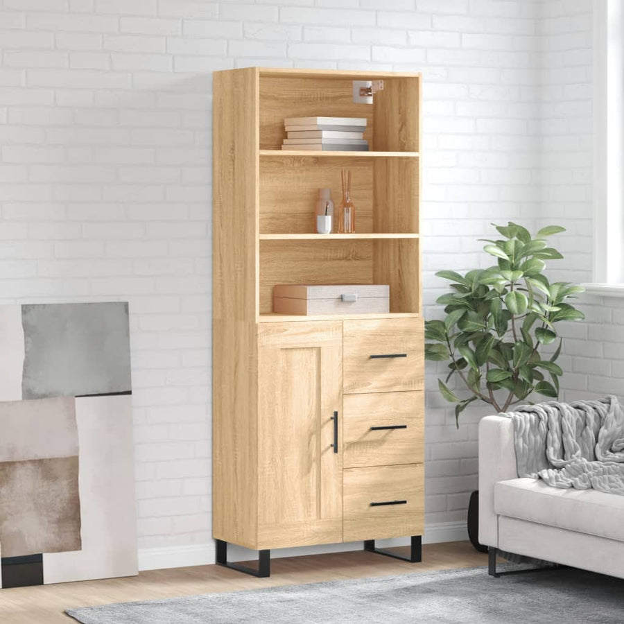 Hoge Kast 69,5X34X80 Cm Bewerkt Hout Kleurig Sonoma eiken 1 houten deur 3 lades