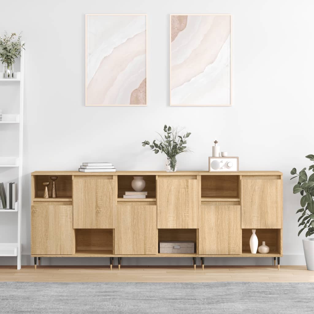 Dressoirs 3 st bewerkt hout sonoma eiken