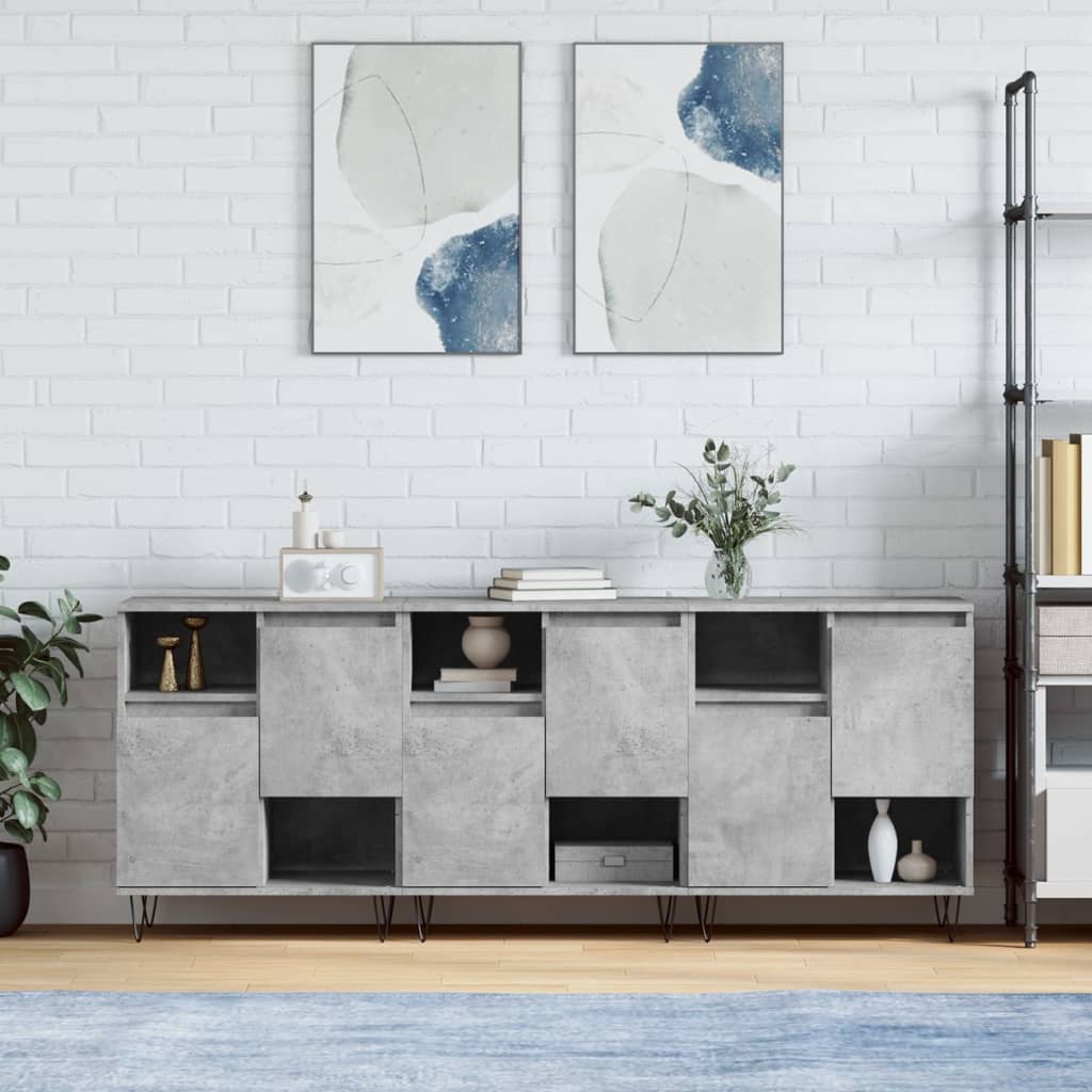 Dressoirs 3 St Bewerkt Hout Betongrijs