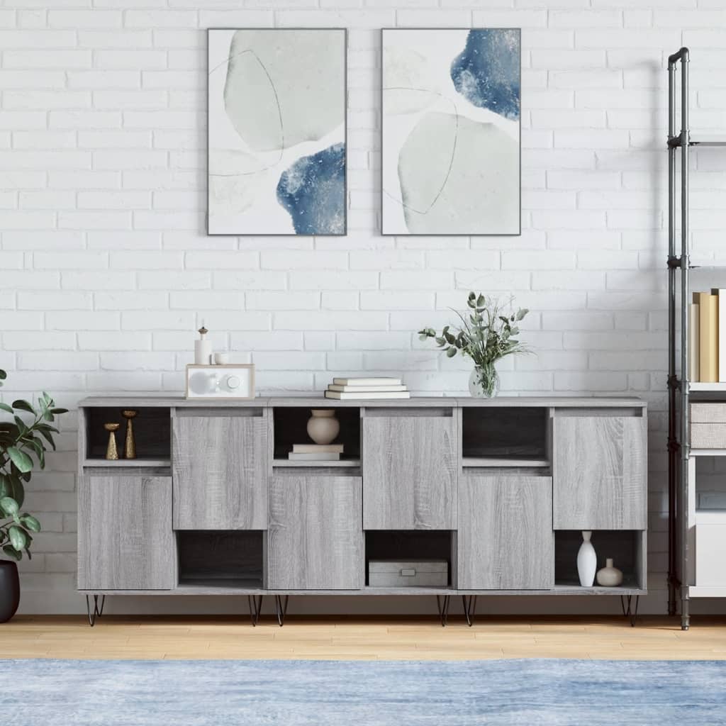 Dressoirs 3 St Bewerkt Hout Grijs Sonoma Eikenkleurig