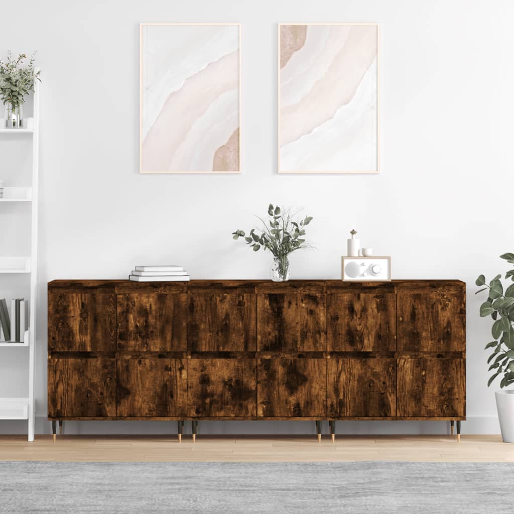 Dressoirs 3 St Bewerkt Hout Gerookt Eikenkleurig