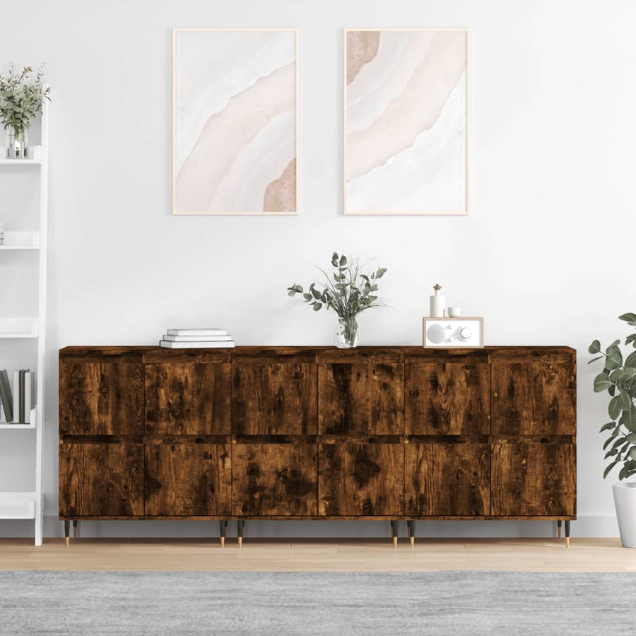 Dressoirs 3 St Bewerkt Hout Gerookt Eikenkleurig