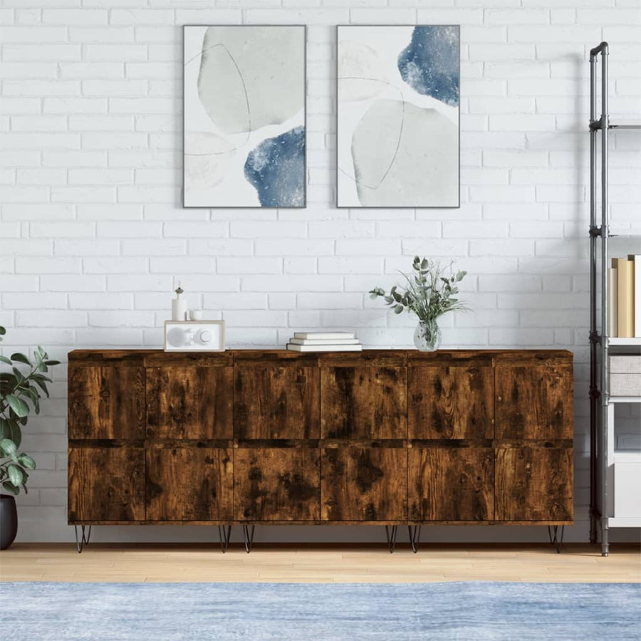 Dressoirs 3 St Bewerkt Hout Gerookt Eikenkleurig