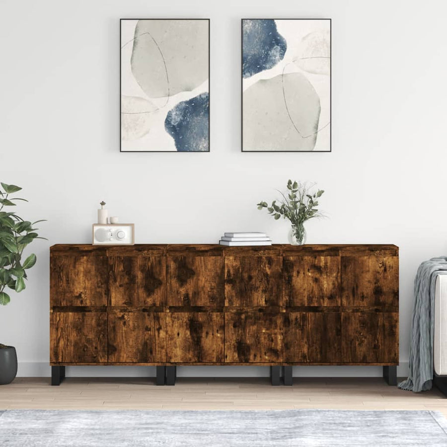 Dressoirs 3 St Bewerkt Hout Gerookt Eikenkleurig
